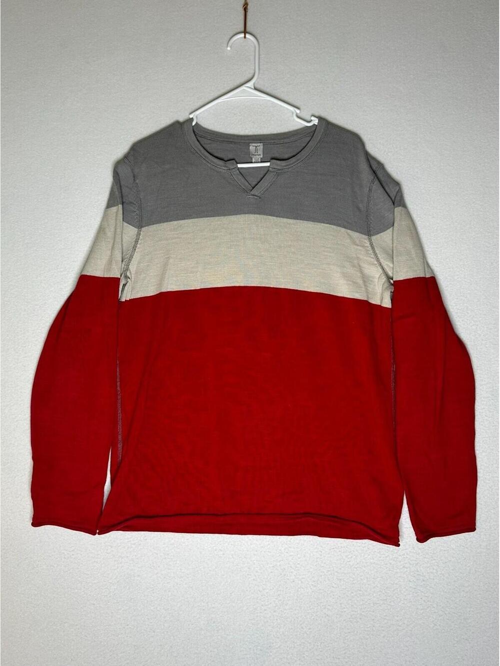 Tristan Gray, White, Red Color Blocked Pullover Sweatshirt Men's Large
